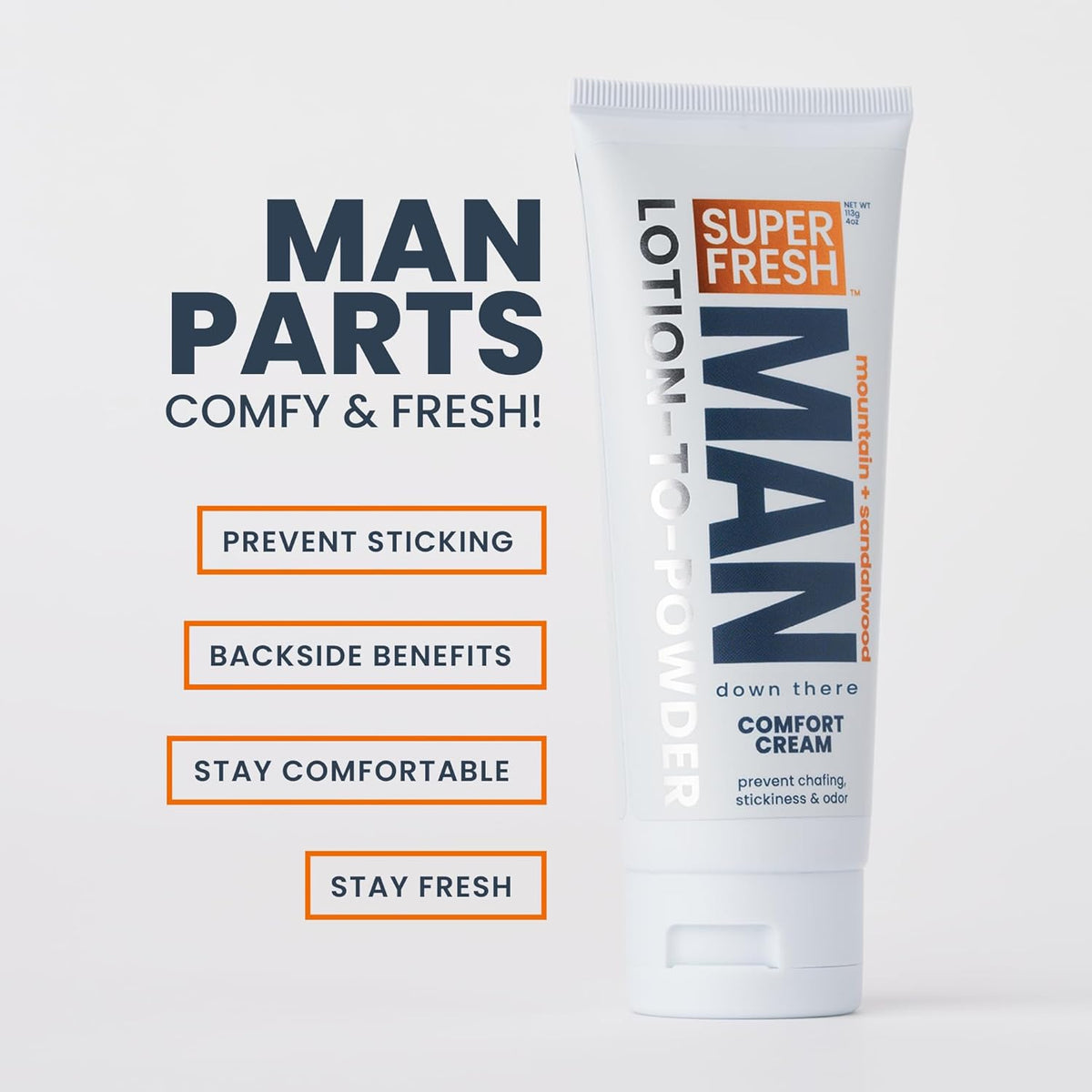 Super Fresh Ball Deodorant Powder - Comfort Cream for Men | Odor Control & Chafing Relief, 4 oz