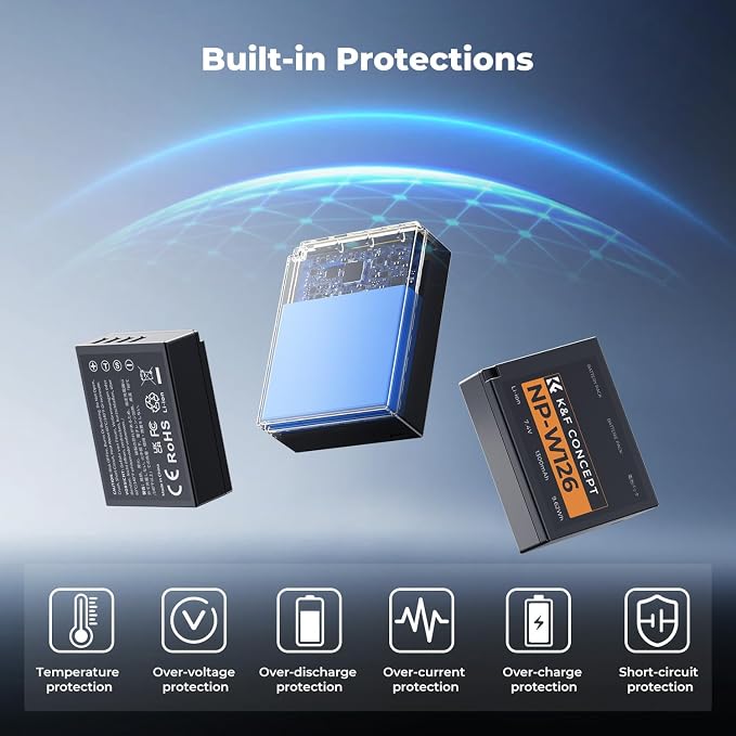 K&F CONCEPT 3-Pack NP-W126 Battery and Upgraded 3-Slot NP-W126S XT30III Battery