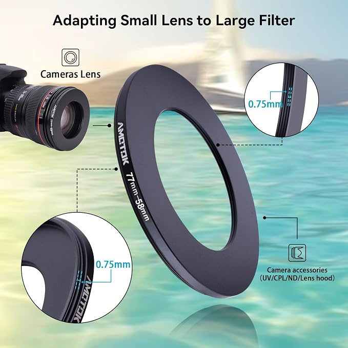 77mm Lens to 58mm Camera Lens Adapter, 77mm to 58mm Filter Step-Down Ring
