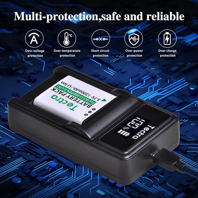 Tectra 2-Pack Li-50B D-LI92 Battery and LED USB Charger Compatible
