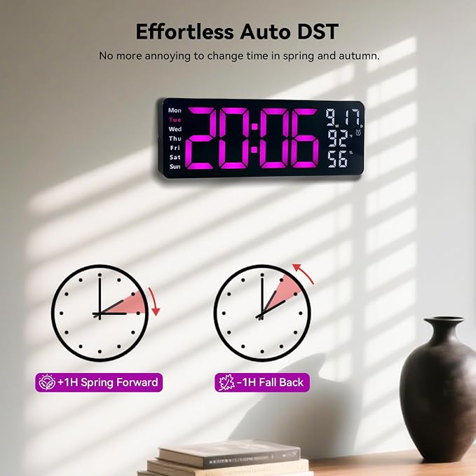 Digital Wall Clock Large Display, 17.3" Digital Clock
