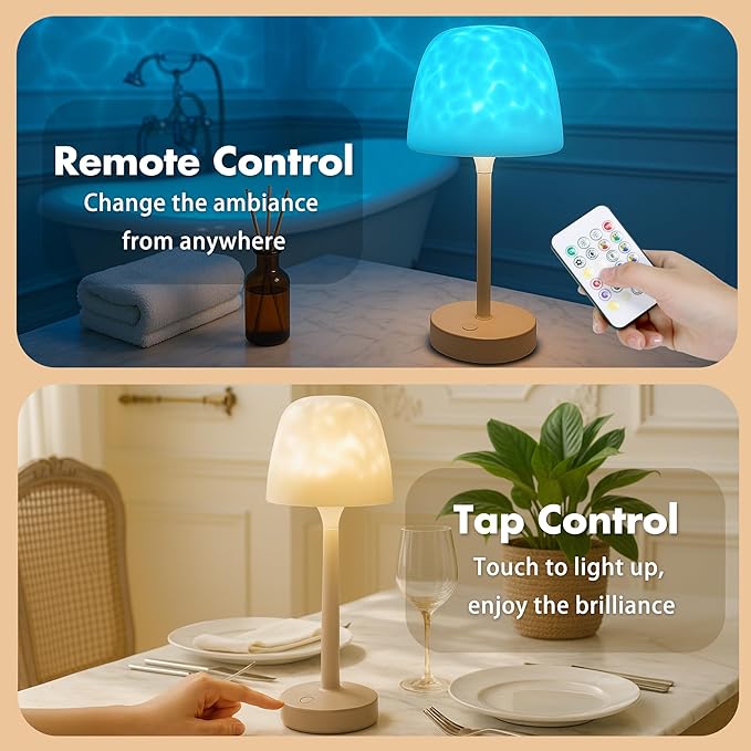 Waterproof Shower Lamp for Inside Shower, Rechargeable Bathroom Lamp with Remote & Touch Control, Cordless Shower Light with 16 Color Changeable, LED Ocean Wave Projector Light for Bathroom/Bathtub