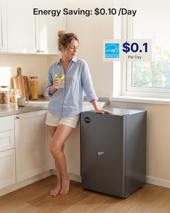 Upstreman 3.2 Cu.Ft All-Refrigerator Mini Fridge, Gray-CR32 | Sleek Gray Finish, 7-Level Thermostat, ENERGY STAR Certified, Reversible Door, Small Fridge for Office, Bedroom or Dorm