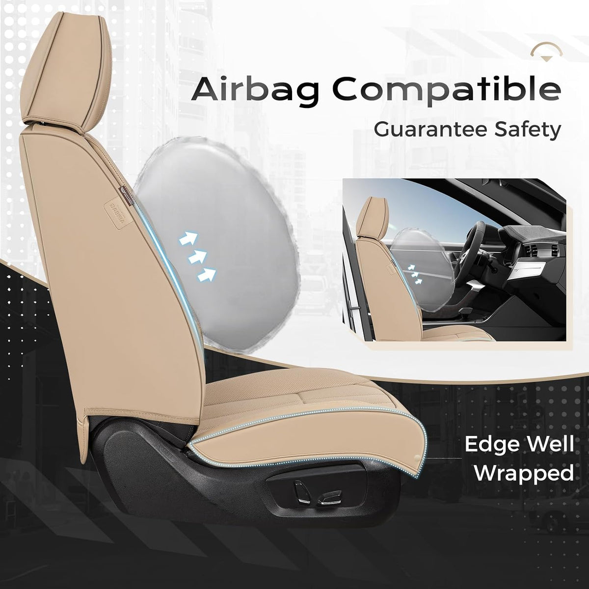 Coverado Nappa Leather Car Seat Covers Full Set, Luxury Waterproof Seat Protectors, Airbag Compatible Anti‑Slip Auto Seat Covers, Universal Fit for Most Cars SUVs Trucks Pickup Vehicles