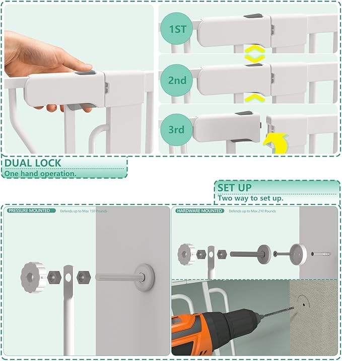 71" Extra Tall Cat Gate for Doorway – 28.5"-48.7" Extra Wide Pet Gate with Adjustable Cat Door Wide,Auto Close, Pressure Mounted, Pet Gate for Cats & Small Dogs, Hallway, Stairs, Kitchen