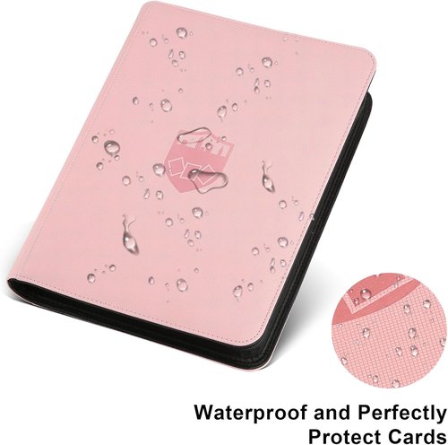 GERMUN Trading Card Binder - 16 Pocket Premium Card Holder for 1000+ Cards | Double-Sided Album (Pink)