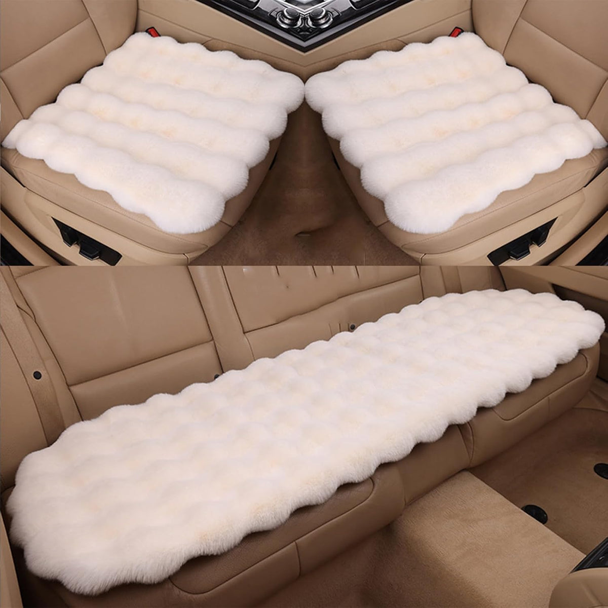 Luxury Thickened Plush Car Seat Cushion Set,Soft Fluffy Protector Warm Faux Rabbit Fur Non-Slip Front and Back Seat Covers (Pink,6pcs)