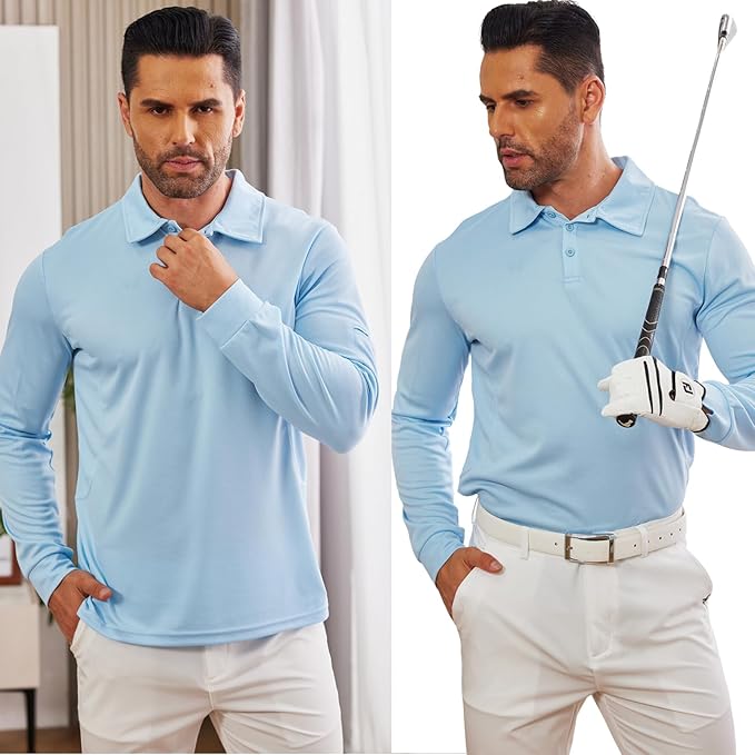 Deyeek Men's Polo Shirts Long Sleeve Golf Polo Shirts for Men Quick Dry UPF 50+ Sun Protection Polos Casual Collared Shirts