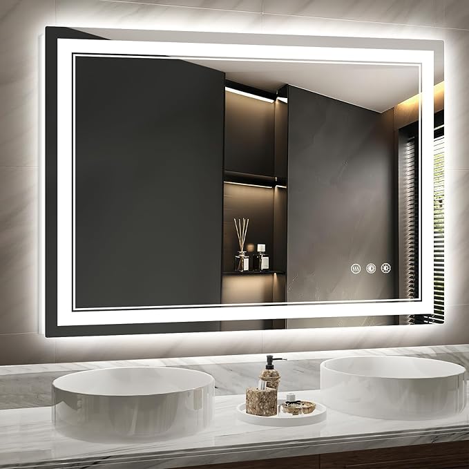 LED Bathroom Mirror with Lights: 48"x36" Wall Mounted Large Lighted Mirrors Fogless, Anti-Fog,Dimmable,Memory Function, Shatterproof Tempered Glass, Espejos para Baños, ETL Listed