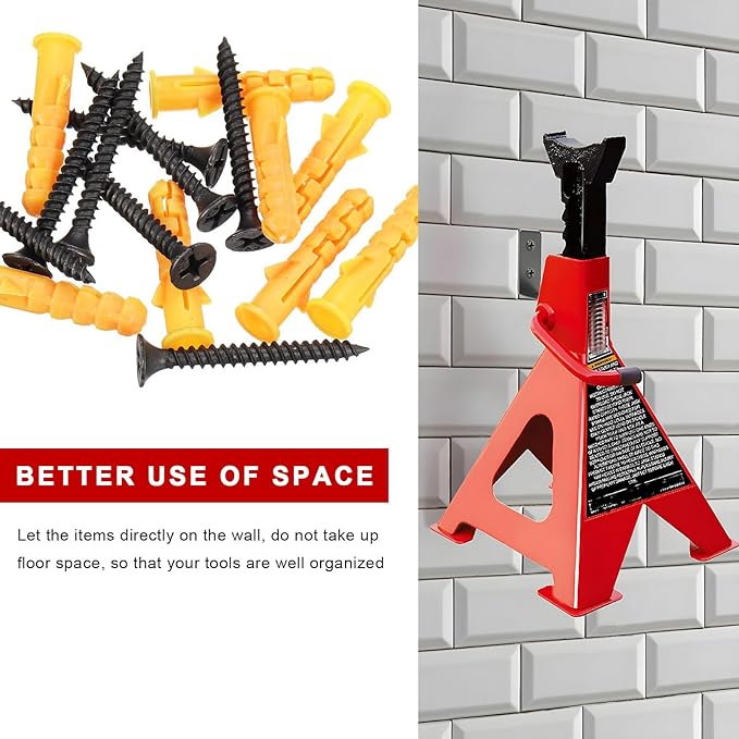 4 PCS Jack Stands Wall Mount Organizer, Heavy Duty Metal Jack Stand Wall Storage Rack with Anchors Screws, Space-Saving Garage Hooks for 2 & 3 & 4 & 5 & 6 Ton Jacks