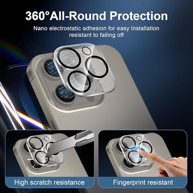 NEW'C 3x for iPhone 15 Pro Max Screen Protector+ 3x Camera Lens Protector