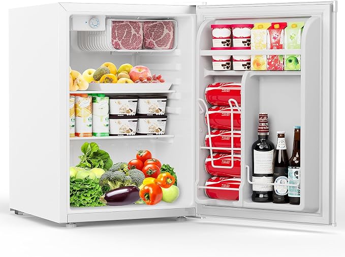 COWSAR 2.6 Cu.Ft Mini Fridge with Freezer, Quiet Reversible Door Compact Refrigerator, Small Refrigerator with 2 Removable Shelves, Adjustable Thermostat, for Office, Bedroom, Dorm, White