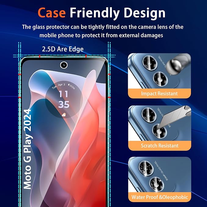 Designed for Motorola Moto G Play 5G 2024 Tempered Glass Screen Protector +