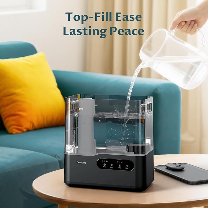BREEZOME 5L Humidifiers for Bedroom Large Room, 36H Top Fill Cool Mist Humidifier with Essential Oil Tray, 7-Color Mood Light, Timer, Quiet Ultrasonic Humidifier for Home, Baby Nursery, Plants
