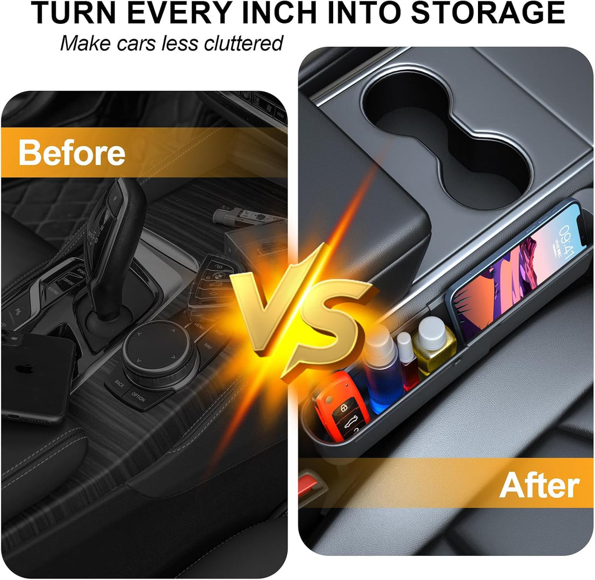 Car Seat Gap Filler Organizer, Expandable Seat Gap Filler with Storage Slot, Anti-Drop Car Seat Gap Organizer for Phone, Keys, Wallet, Universal Fit for Car SUV Truck
