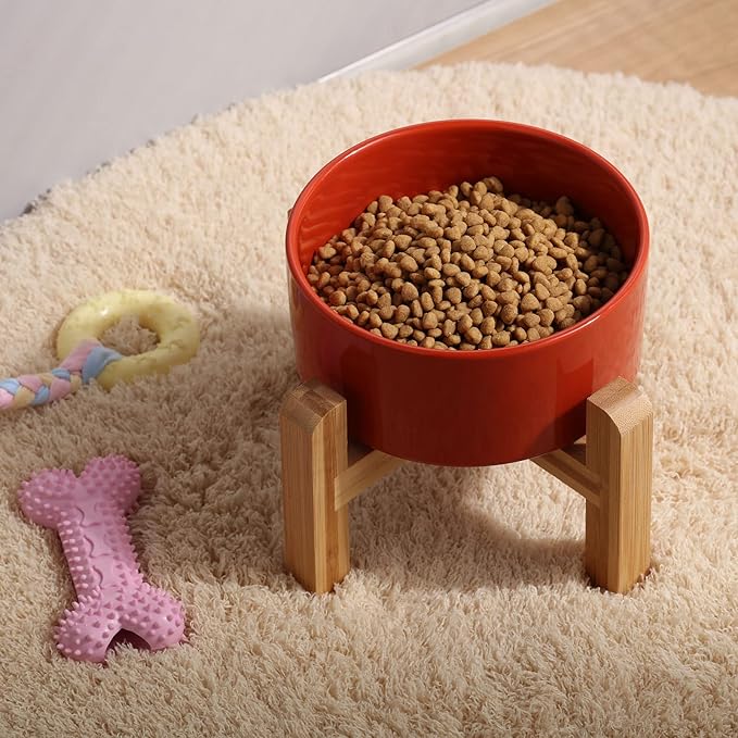 Petygooing Rust Red Elevated/Raised Ceramic Dog Bowl for Small Breeds, Dog Food Water Dish with Stand,Pet Feeding Bowl with Anti Slip Rubber for Cats and Small Dogs Puppy 13.5 OZ (5.1In / 1.7 Cups)