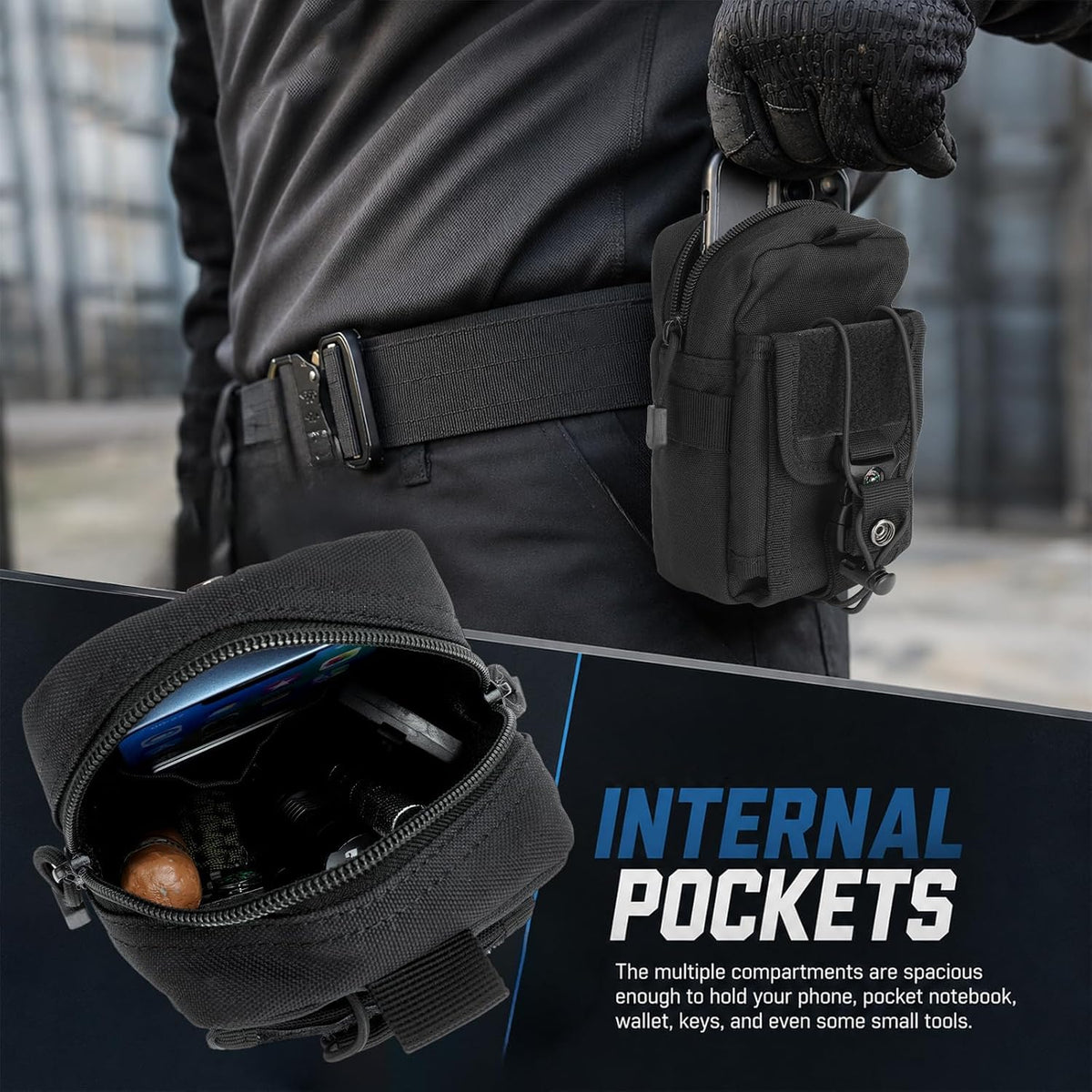 LEPHYON Tactical Molle Pouches, EDC Utility Pouch with Radio Holster
