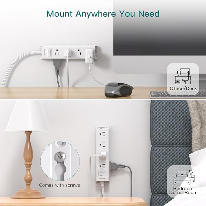 20FT Extension Cord with Multiple Outlets - Surge Protector Power Strip, Addtam 12 Widely 3 Sides Outlet Extender, 900J, Wall Mount, Flat Extension Cord for Home Office College Dorm Room Essentials