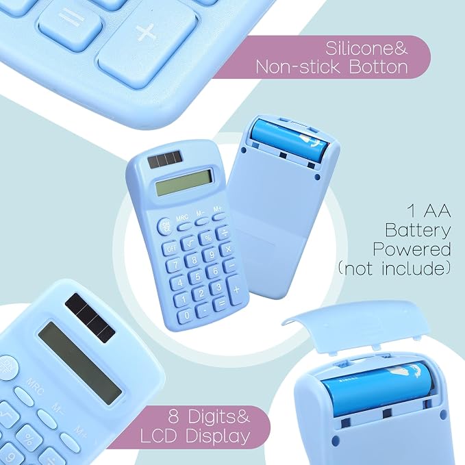 30 Pack Pocket Calculator Small Battery Powered Bulk Mini Size 4 Function Hand