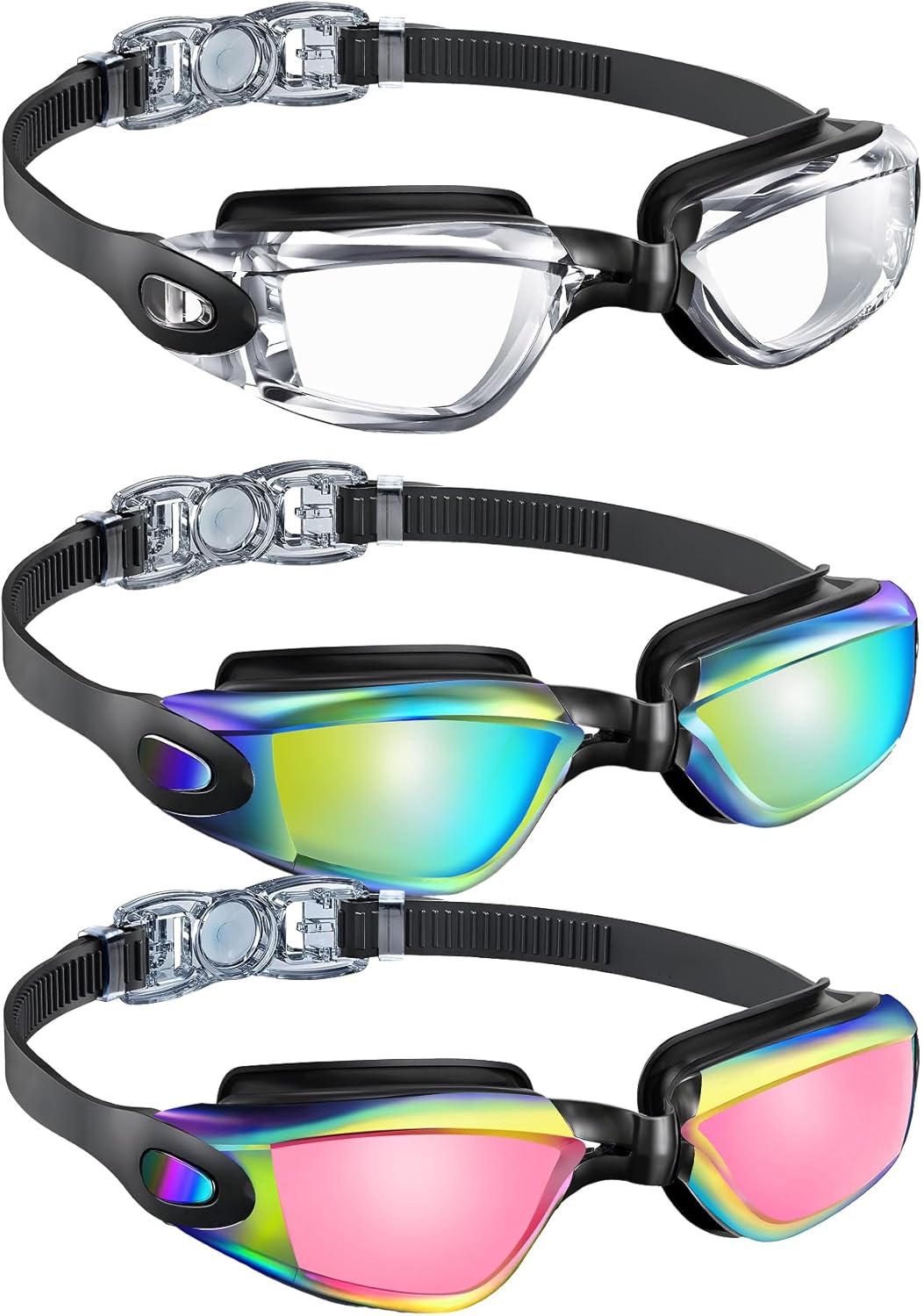 Skiennix Kids Swimming Goggles - Anti-UV, Anti-Fog, Leak-Proof | 3-Pack for Ages 6-16