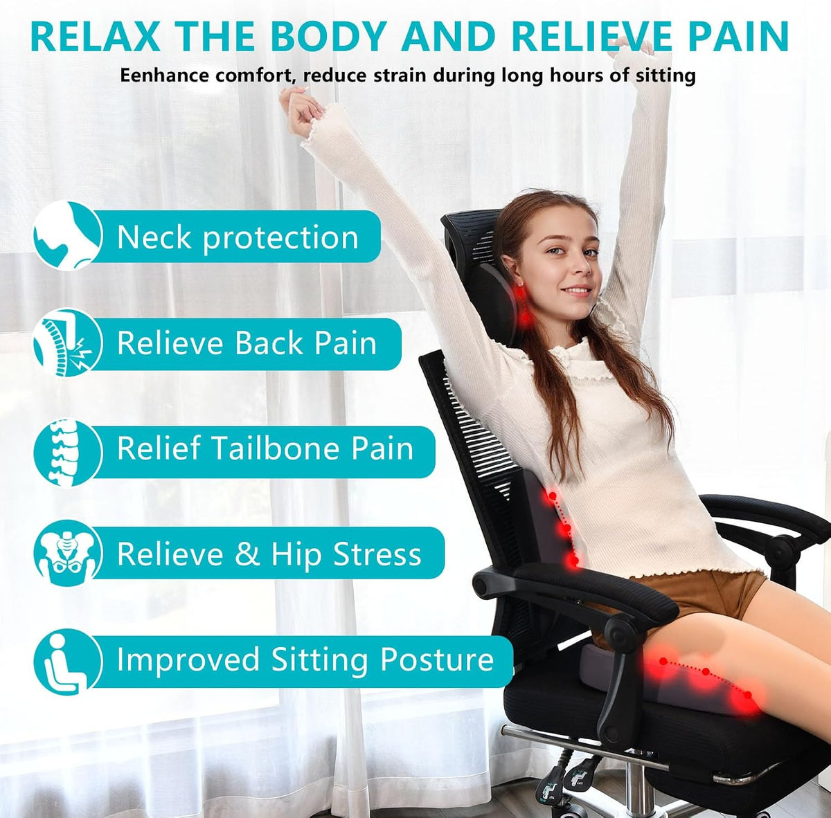 FLORICH Lumbar Support with Car headrest Back Pillow for Chair Headrest Pillow with Gel Memory Foam Massage Point Memory Foam Back Pillow for Office Chair(Grey)