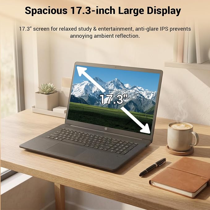 HP 17.3" HD+ Laptop for Students & Remote Office Workers, Intel Core 5 120U 10-Core Processor up to 5.0 GHz, 16GB RAM, 1TB SSD, Webcam Shutter, Numeric Keypad, Wi-Fi 6, Black, w/PCO Laptop Cooler