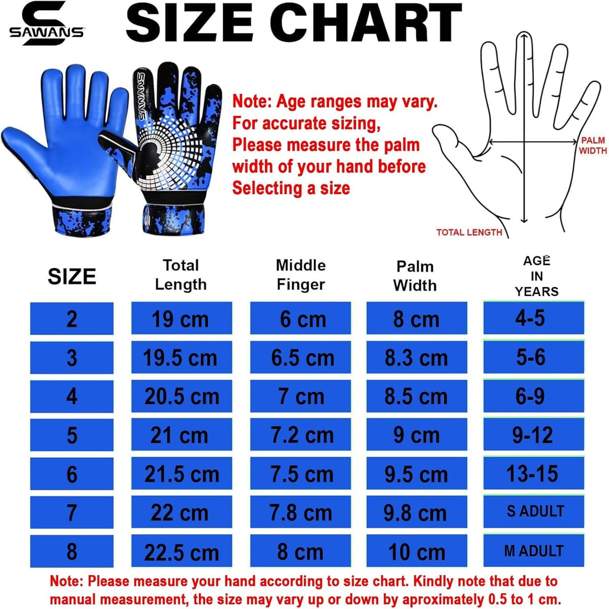 SAWANS Football Goalkeeper Gloves - Strong Grip & Wrist Support for Kids, Youth, and Adults
