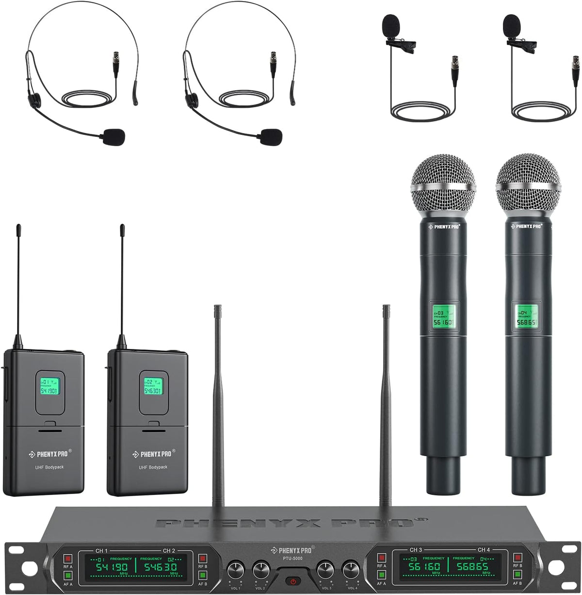 Phenyx Pro Wireless Microphone System PTU-5000-2H2B Bundle with The Customizable Large Size Carrying Case