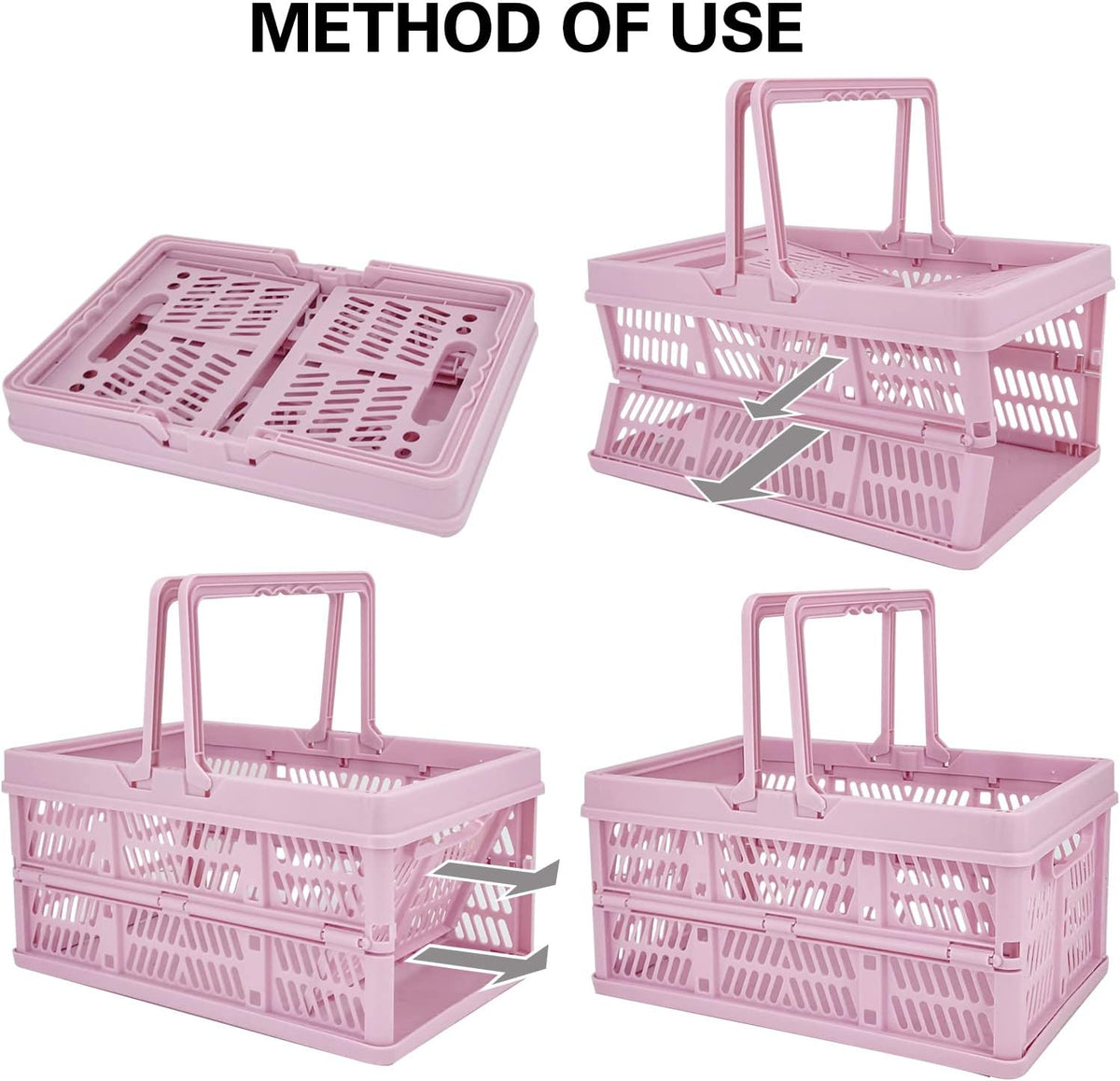 ZHJINGYU crates for storage,plastic baskets for organizing,collapsible shopping basket,foldable crate with Handles,collapsible storage crate,car basket,for Kitchen,Bathroom,Medicine.small,Pink