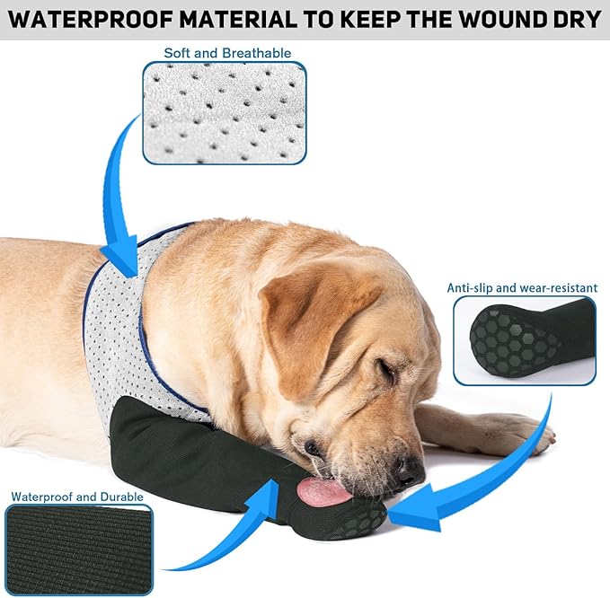 COODEO Dog Socks to Prevent Licking Paws, Healing Boots & Paw Protectors with Non-Slip Bottoms for Wound Protection, Waterproof Sleeve Shoes for Licking（Grey，XL_Right