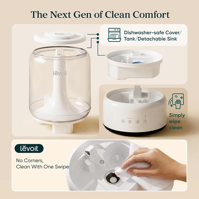 LEVOIT Humidifiers for Bedroom, 4.2L Top Fill for Large Room with 42H Runtime, Dishwasher Safe Design Easy to Clean, 21dB Quiet Cool Mist for Baby, Plants, Night Light, Essential Oil Diffuser, White