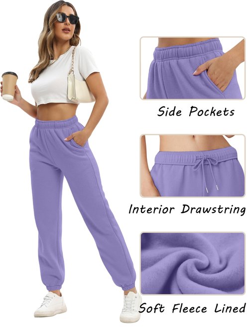 Baccarri Womens Sweatpants Baggy Sweatpants Drawstring Purple Track Pants Winter Fleece Lined Pants Women Lavender M
