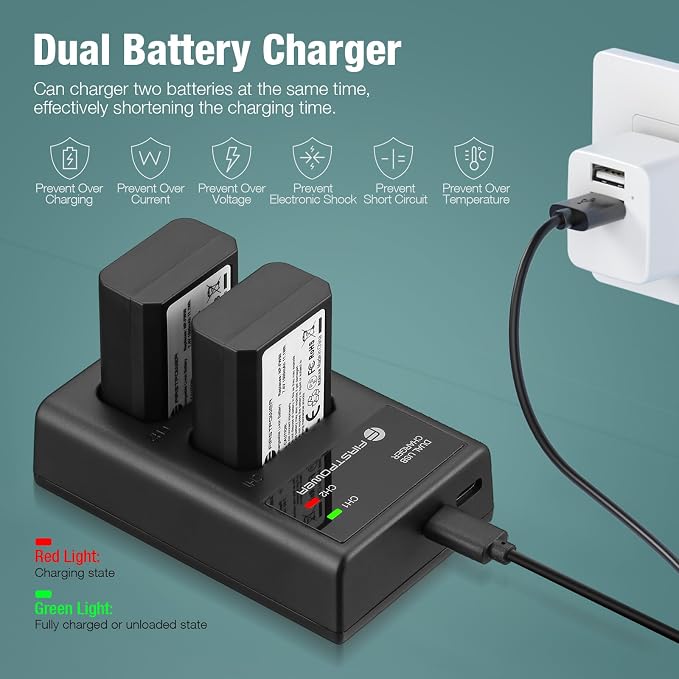 FirstPower NP-FW50 Battery 2-Pack and USB Dual Charger Compatible