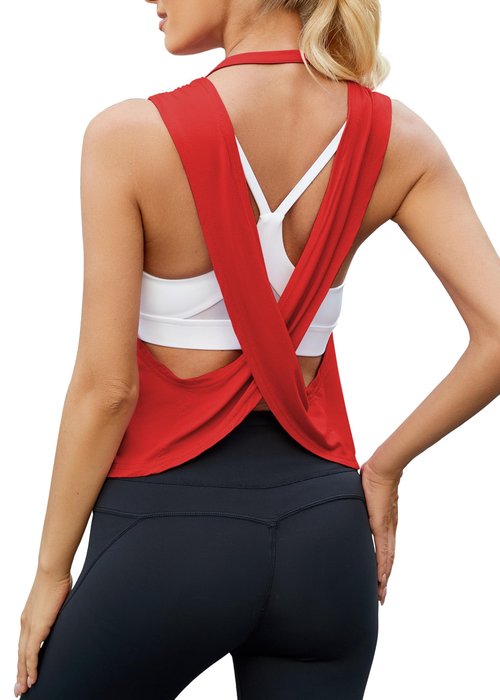 Mippo Crop Tops for Women Workout Backless Running Shirts Sleeveless Cropped Tank Yoga Gym Sports Clothes Red M