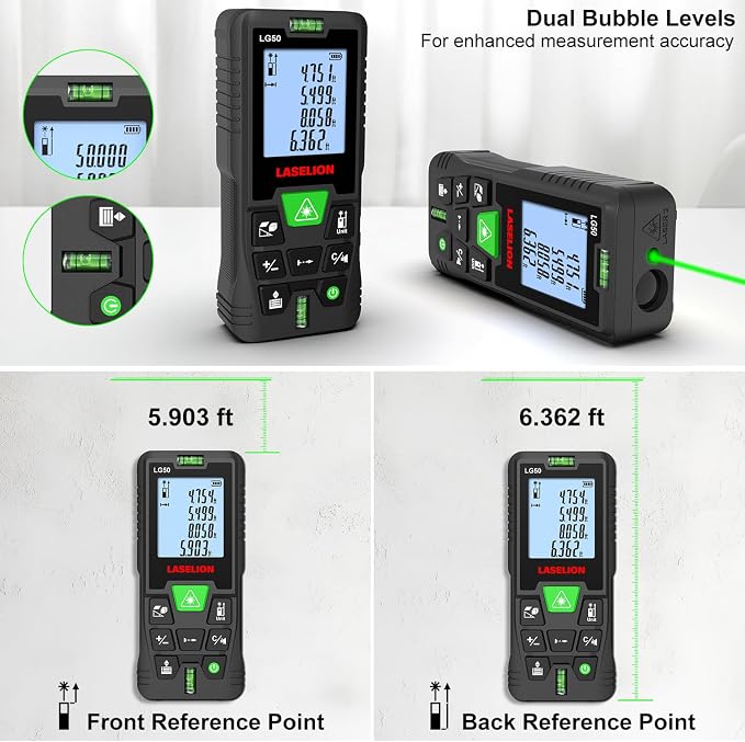 LASELION Laser Measurement Tool, 165ft Green-Beam Laser Measure Device Portable