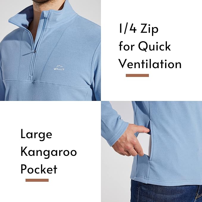 Willit Men's Winter Shirts Fleece Pullover with Pocket Quarter Zip Cold Weather Golf Hiking Casual Warm Shirts Long Sleeve
