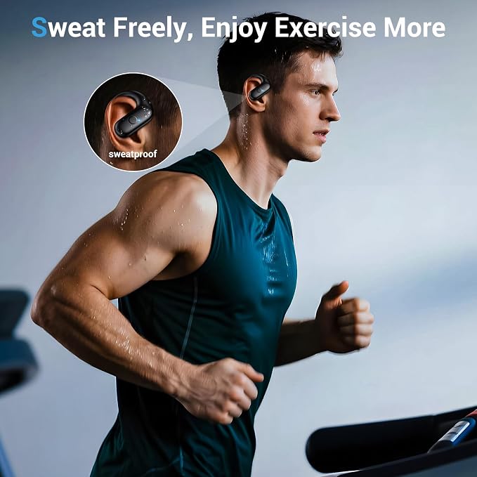 Sport Wireless Earbuds,60Hrs BT5.4 ENC IPX7 Waterproof Earhooks Deep Bass | 14.2mm drivers deliver rich stereo sound. Soft silicone ensures a secure, painless fit for long workouts.