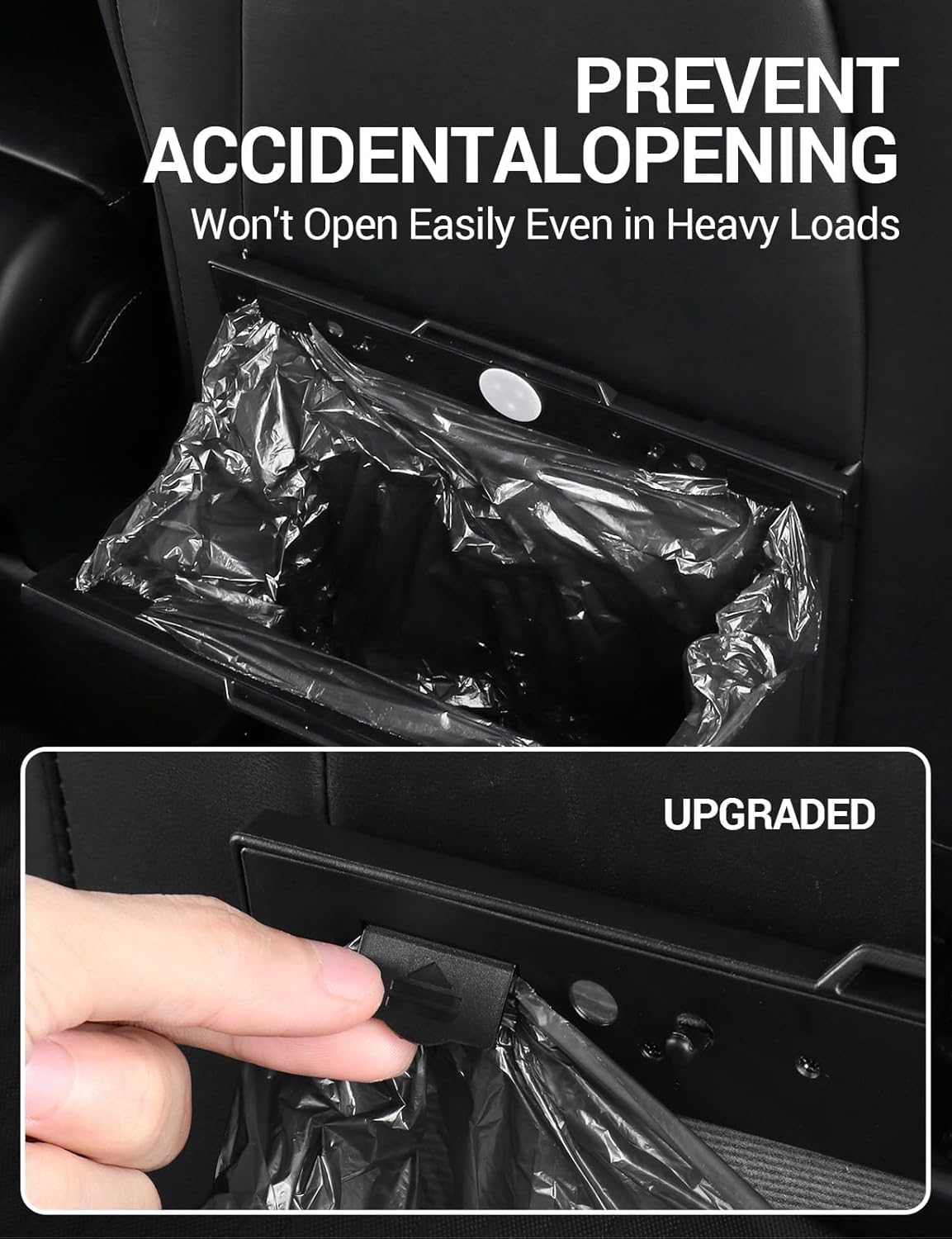 Leather Car Trash Can with LED Light & Lid for Tesla Model 3/Y/S/X – Hanging Seat Back Waste Bin, Waterproof, Black