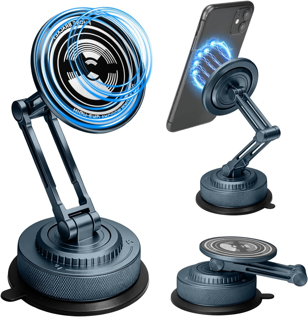 PIEPIE All-Metal Alloy Long Arm Magnetic Suction Cup Car Phone Mount Holder