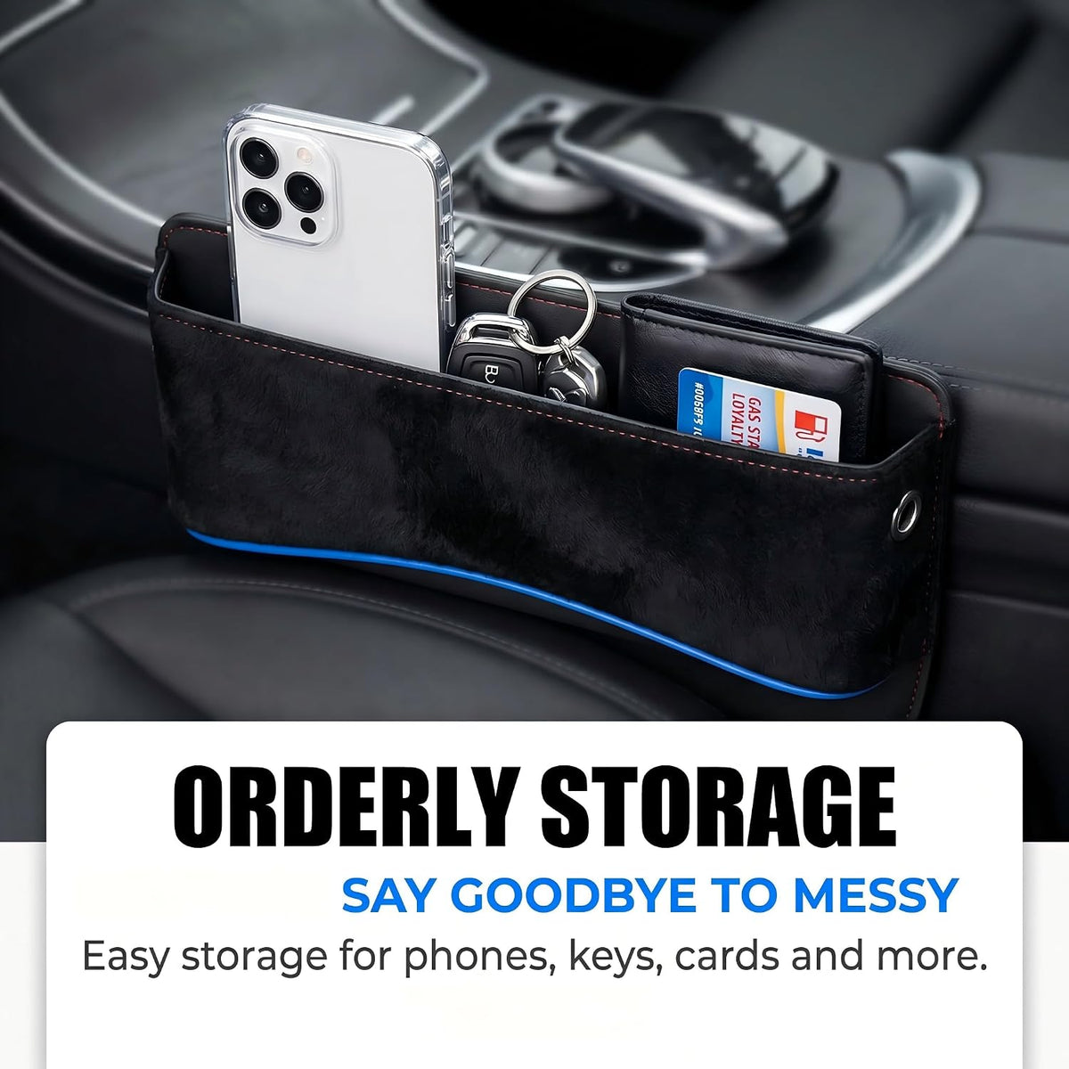 Car Seat Gap Filler, Suede Leather Organizer for Phone & Card & Key, Scratch-resistant Soft Center Console Storage Box, Universal Interior Accessory for Cars SUVs Trucks (Black)