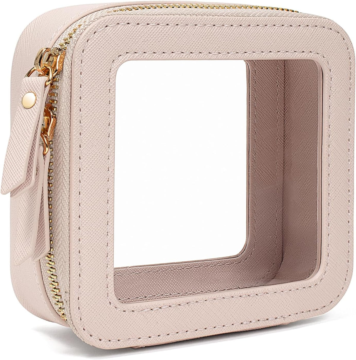 Cute Clear Makeup Bag for Purse,Travel Cosmetic Case for Girls(Mini Beige)