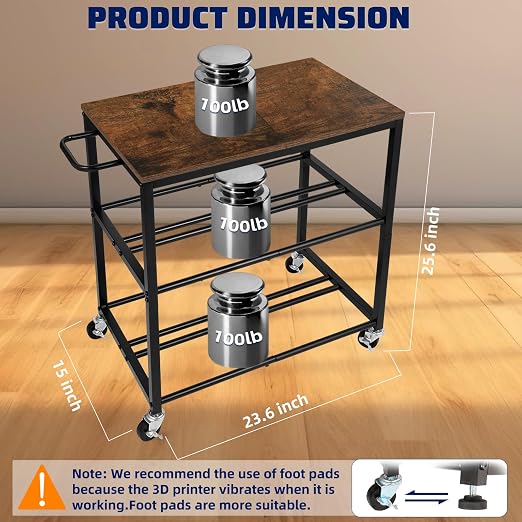 3D Printer Stand with Filament Storage Rack, Sturdy Wooden 3D Printer Table