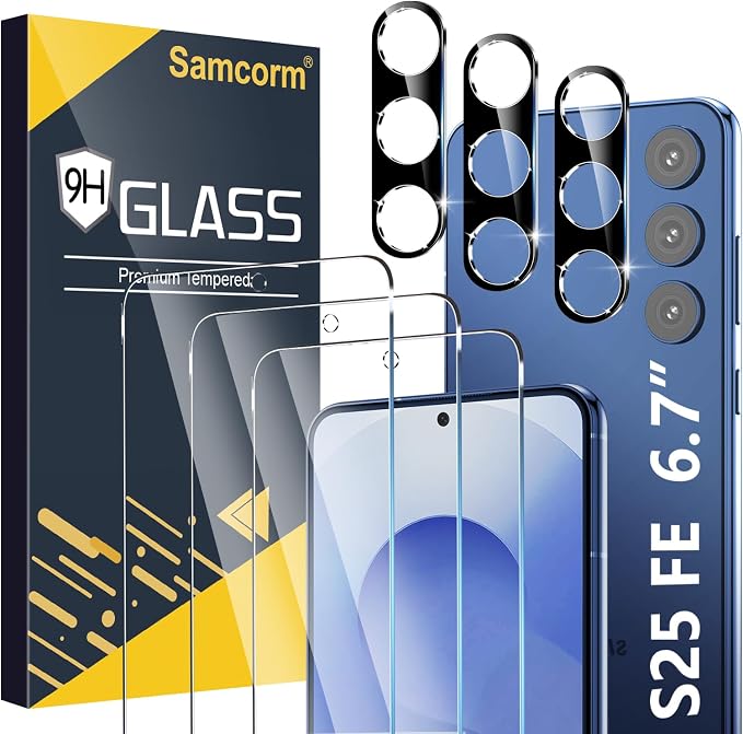 Pack Galaxy S25 FE Screen Protector, HD Clear Tempered Glass, Fingerprint Unlock