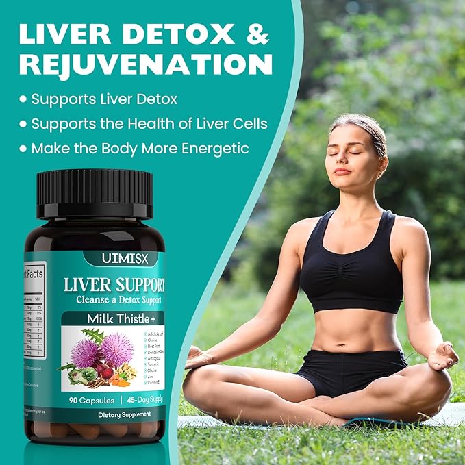 Milk Thistle Supplement - Liver Detox Cleanse Formula Herbal Liver Support with Milk Thistle, Dandelion Root, Artichoke, Turmeric, Astragalus for Liver Health, 90 Capsules-65