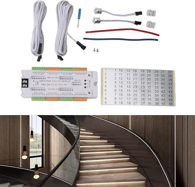 Stair Light with Motion Detector, LED Stair Light Controller Adjustable Step Lighting Staircase Set Intelligent Motion Sensor Kit, for Home Shop