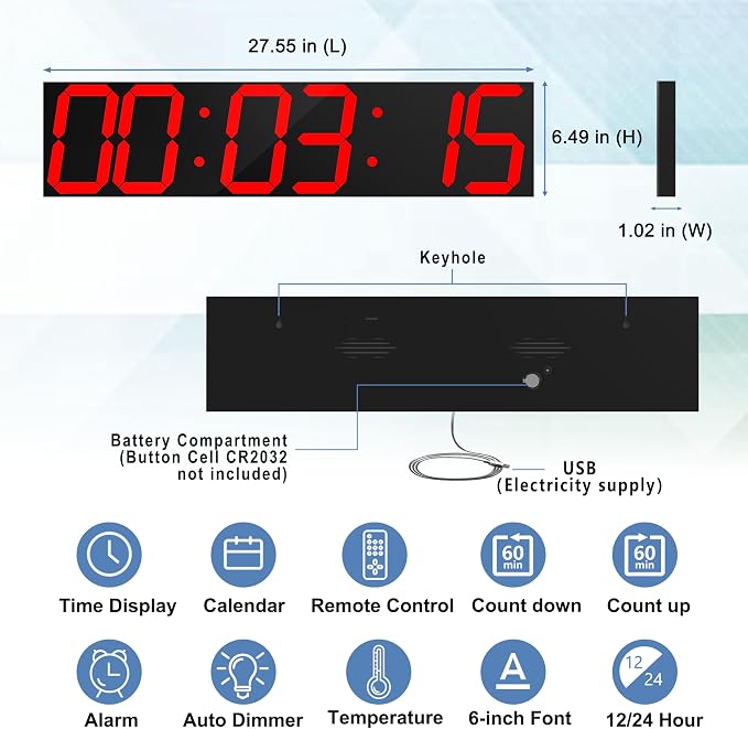 CHKOSDA Digital Wall Clock, Oversize Led Digital Clock Large Display