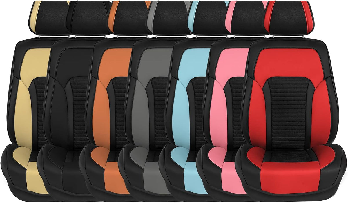 FH Group Front Set Faux Leather Car Seat Covers for Low Back Seat, Universal Fit, Airbag Compatible Car Seat Cushions for SUV, Sedan, Beige