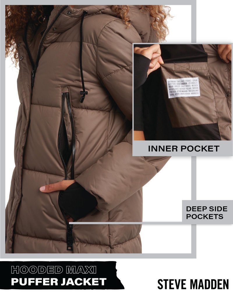 Steve Madden Womens Long Puffer Jacket - Heavyweight Insulated Fall Maxi Winter Coats for Women Long Length Bubble Parka, Size Large, Olive