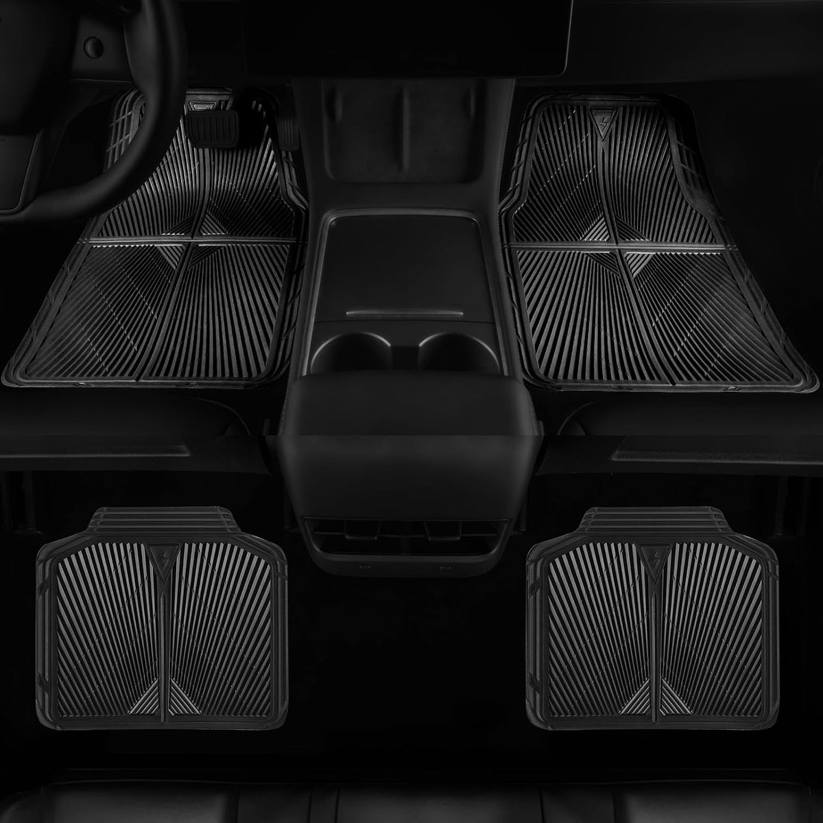 CAR PASS Rubber Car Floor Mats, All Weather Waterproof Car Mats, Universal Trim to Fit for Automotive, SUVs, Trucks, Vehicles, Anti-Slip Easy Clean, Heavy Duty Full Set 4 Piece, Black