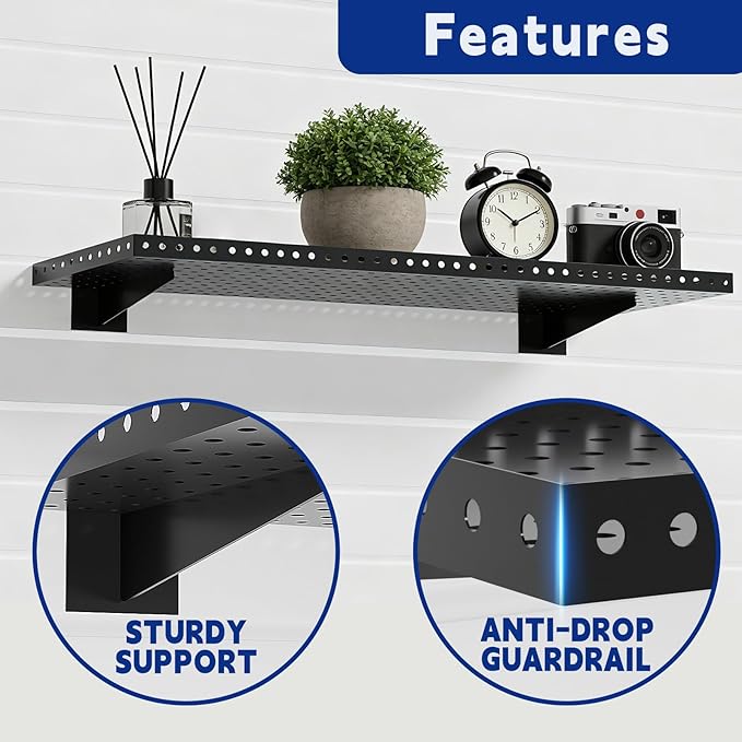 Heavy Duty Slatwall Shelf 24x12Inch, Steel Slatwall Accessories Storage Rack for Garage, Retail, Workshop (6, 24x12Inch)
